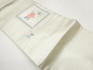 銀駒刺繍色紙に椿模様名古屋帯